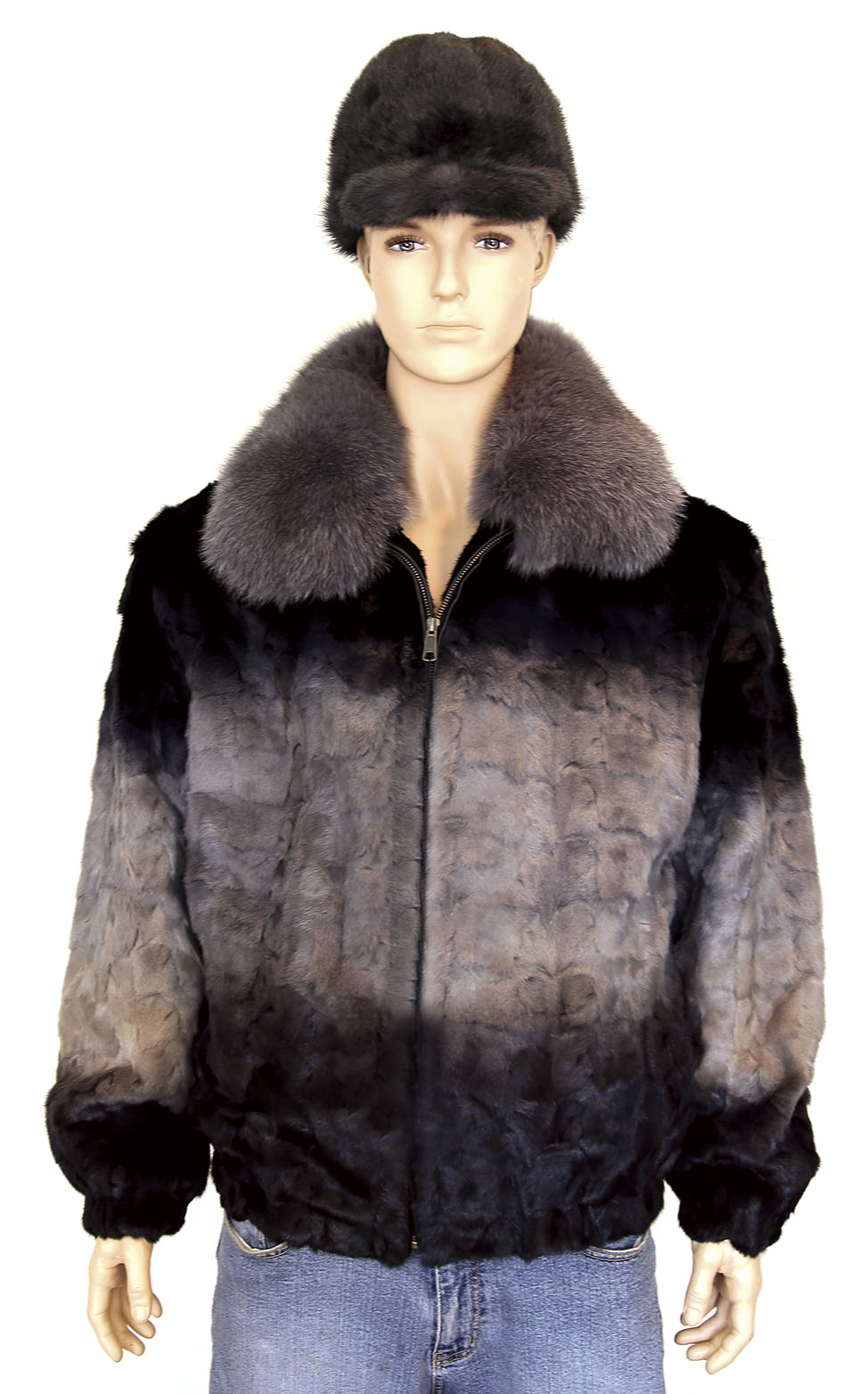 Winter Fur Grey Diamond Mink Jacket With Fox Collar M49R01GRT